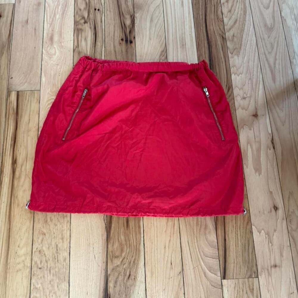 Fashion Nova Red Nylon Mini Skirt Size Small Bungee Hem Zippers